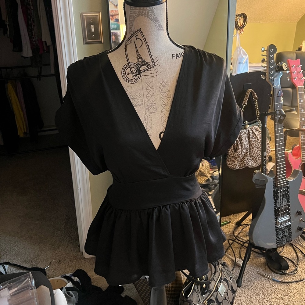 Deep V Blouse w/ Bow